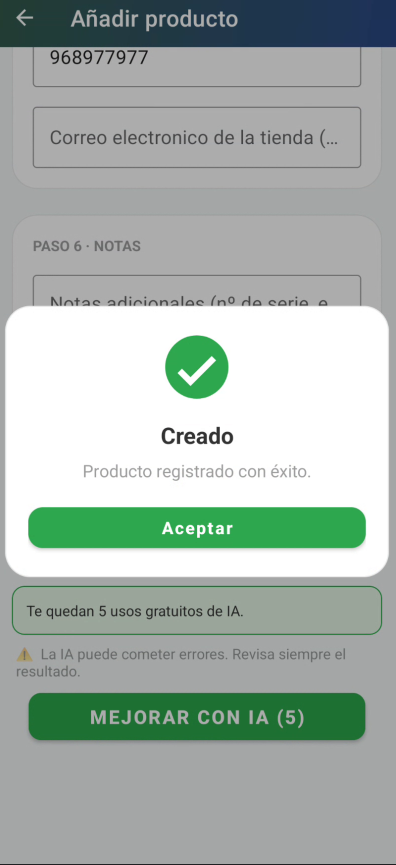producto creado con